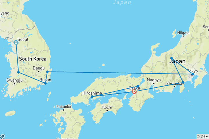 Carte du circuit Corée du Sud + Japon Aventure 26 jours