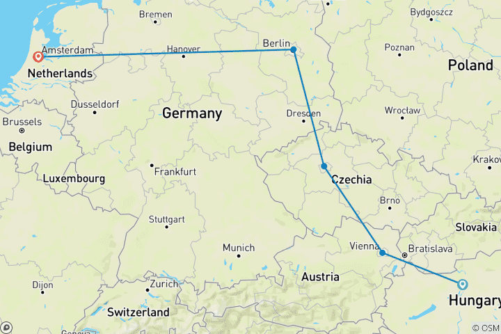 Map of From Budapest to Amsterdam: A 16-Day European Discovery by Train