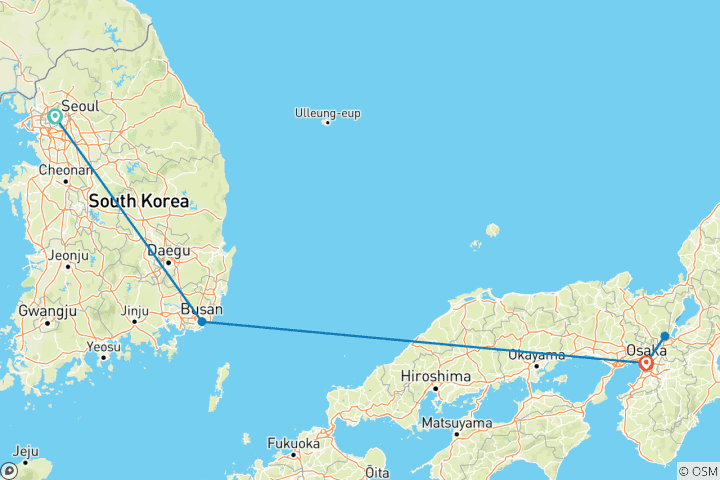 Carte du circuit Japon & Corée du Sud : Where Anime Meets K-Pop ! (from Séoul to Osaka)