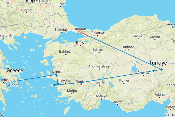 Karte von 13 Tage voller Geschichte, Schönheit und Kultur: Abenteuer Griechenland - Türkei