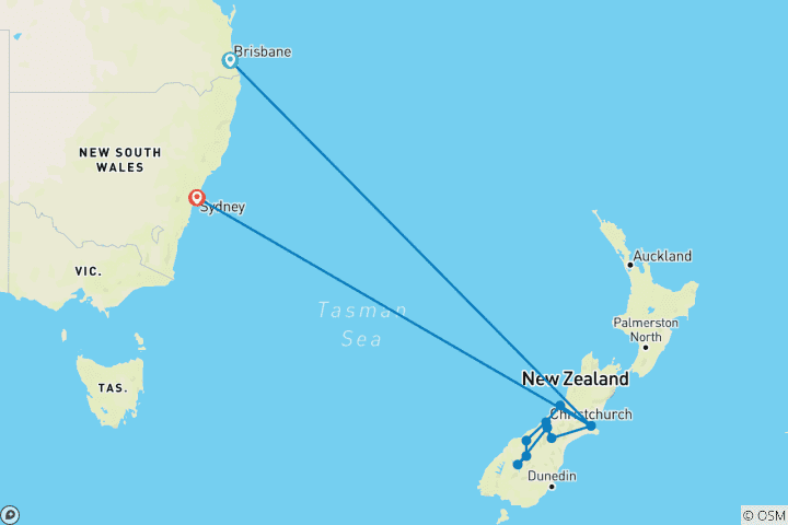 Carte du circuit Australie & Nouvelle-Zélande : Livin' a Down Under Kind of Dream ! (11 destinations)