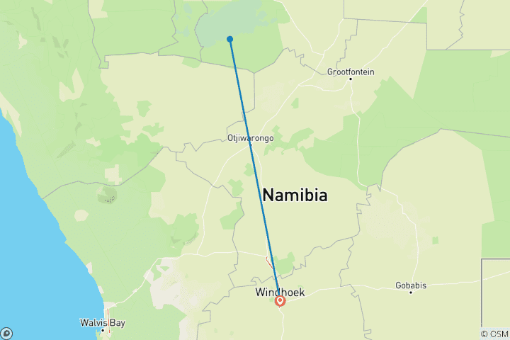 Carte du circuit Safari de 2 jours à Etosha (Big Five) au départ de Windhoek