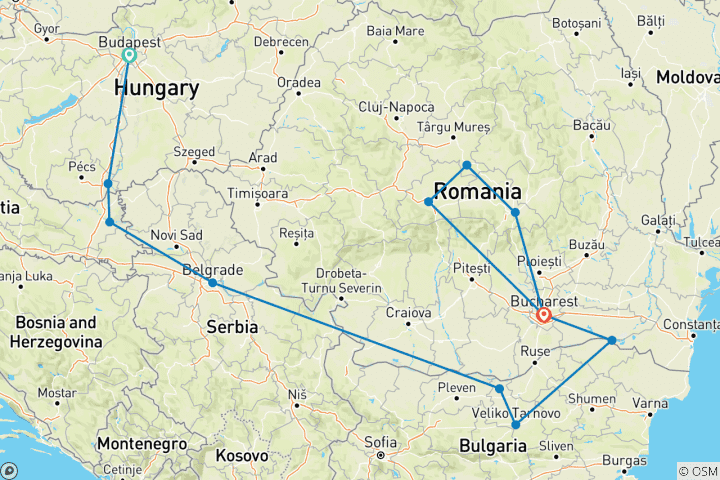 Carte du circuit L'Europe de l'Est et les Balkans dévoilés avec la Transylvanie 2027 - 13 jours (12 destinations)
