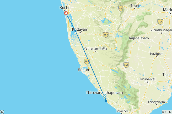 Carte du circuit Kerala Ayurveda & Wellness Tour - 6 jours d'escapade de rajeunissement