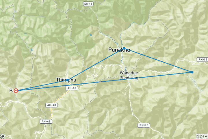 Carte du circuit 8 jours - Best of Bhutan - Circuit en petit groupe (max. 12)