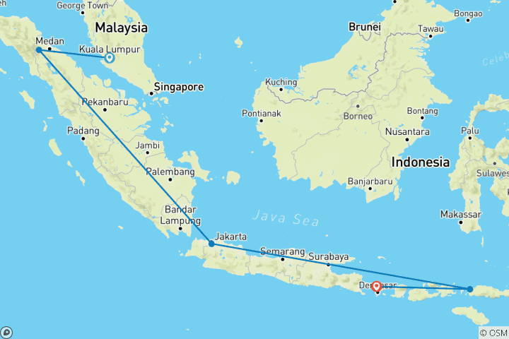Carte du circuit Îles sauvages : Orangs-outans, Komodo et les secrets de Bali