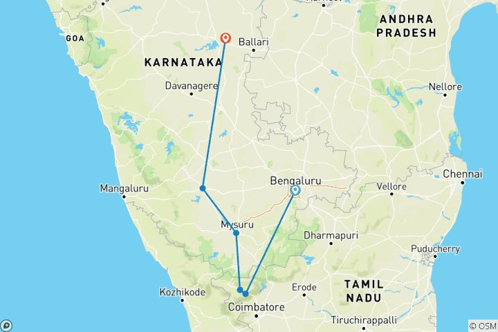 Karte von Entdecken Sie Südindien 16 Tage