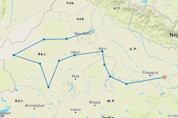 Kaart van Hoogtepunten van India