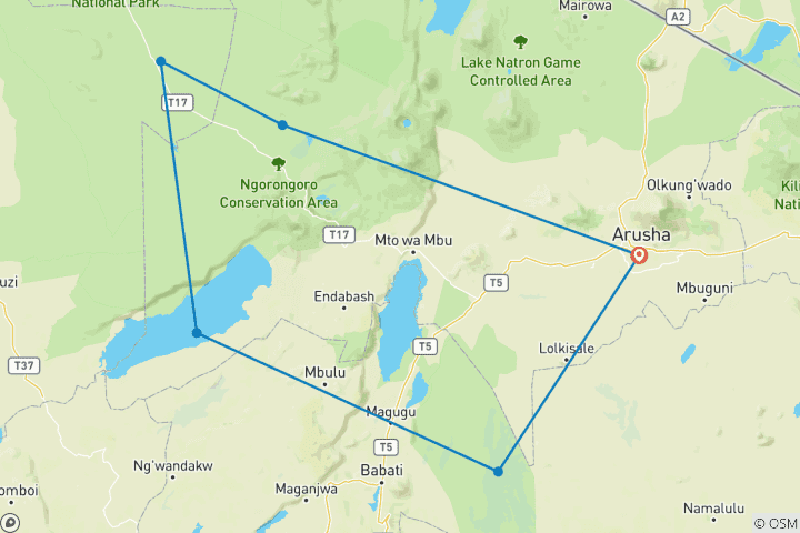 Carte du circuit Safari aventure en Tanzanie