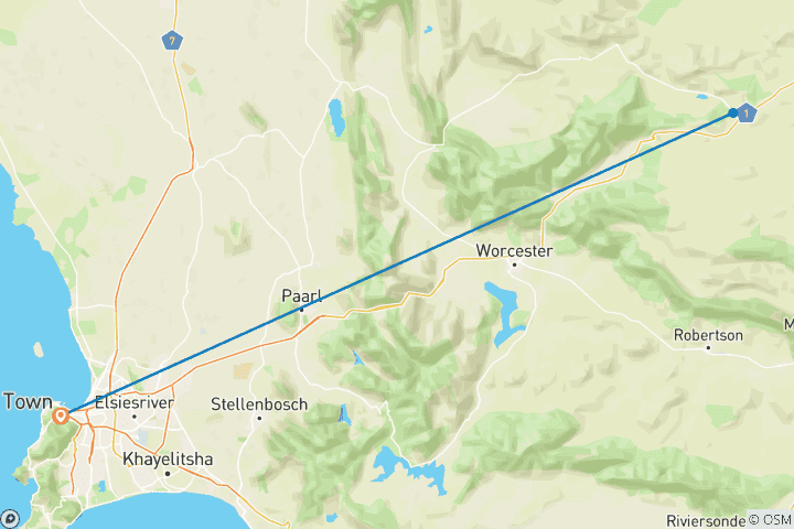 Map of 2-Day Safari Getaway near Cape Town – Big Five Fun