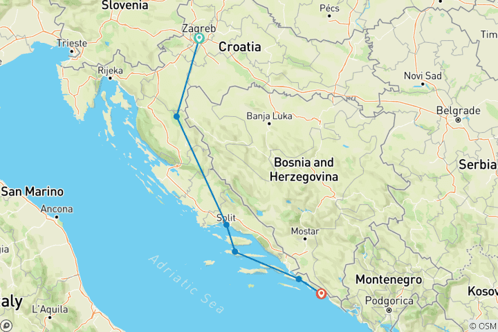 Carte du circuit Voyages : Découvrez la Croatie National Geographic Journeys