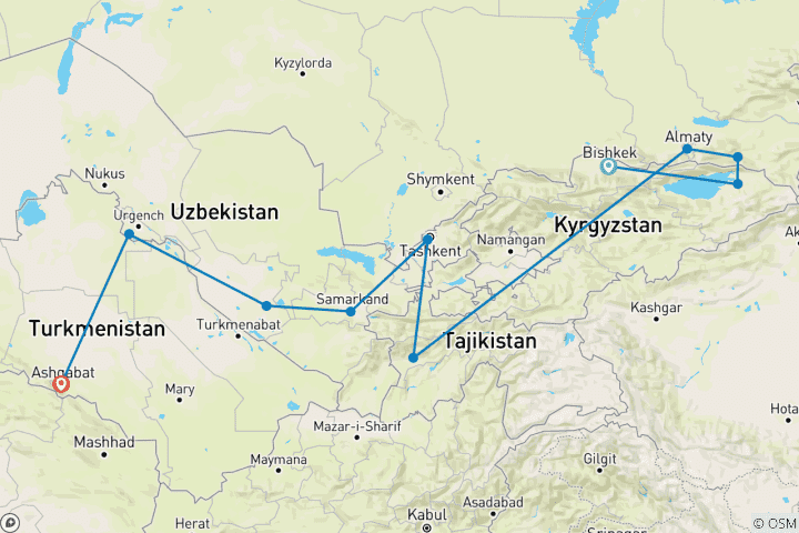 Carte du circuit Voyages : Echos de la Route de la Soie National Geographic Journeys