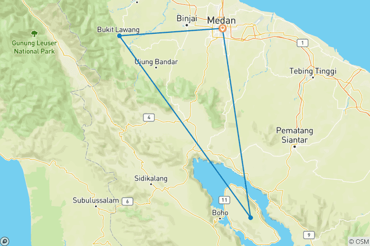 Carte du circuit Sumatra sauvage - 6 jours