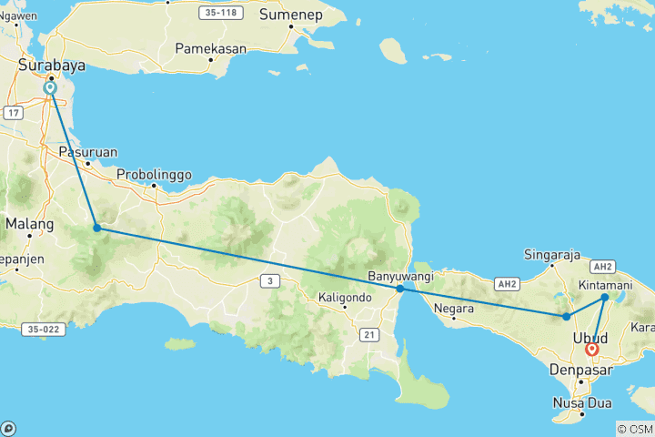 Map of East Java & Bali Explorer - 6 days