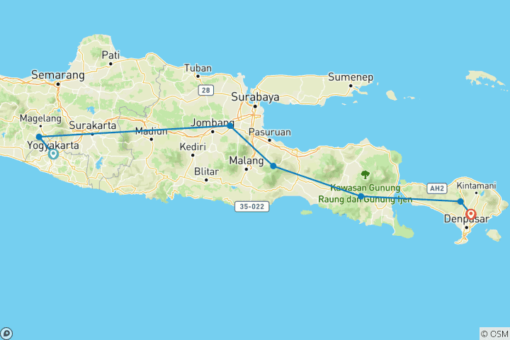 Carte du circuit Voyage à travers Java jusqu'à Bali - 9 jours