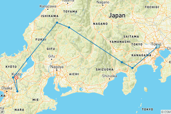 Map of Tokyo to Kyoto - 10 days
