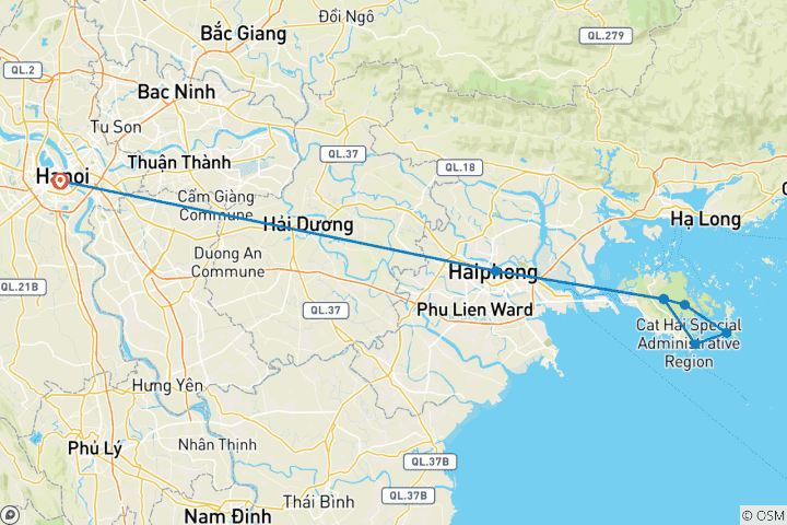 Kaart van Hanoi naar Cat Ba trekking & kajakken - 3 dagen