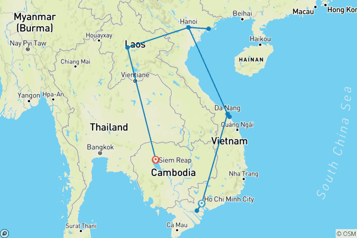 Map of Indochina Express From Saigon - 14 days