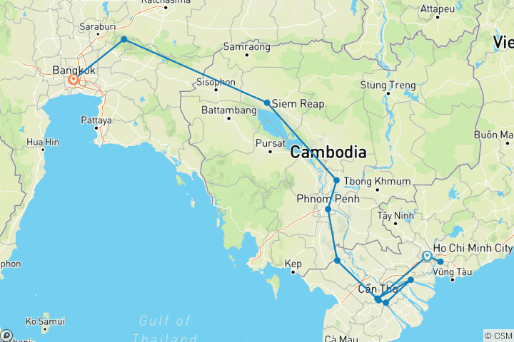Map of South Vietnam & Cambodia to Bangkok - 15 days