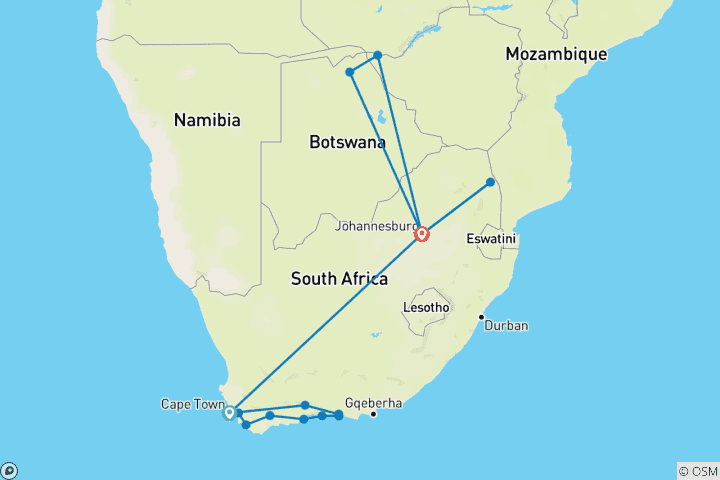 Map of South Africa Escape with Victoria Falls