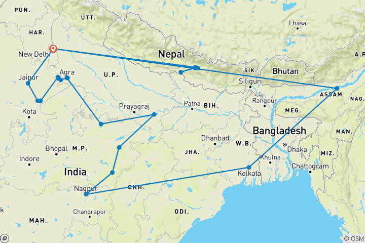 Mapa de Búsqueda en la naturaleza con Todo Incluido: 25 días en la India y la naturaleza salvaje de Nepal