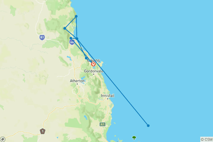 Map of Best of Cairns, Great Barrier Reef & Daintree
