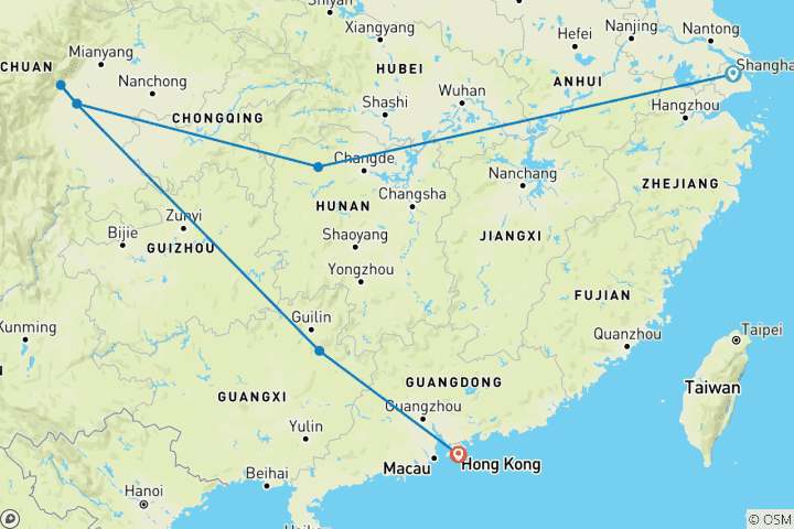 Carte du circuit Voyages : Les pandas et les sommets de Zhangjiajie National Geographic