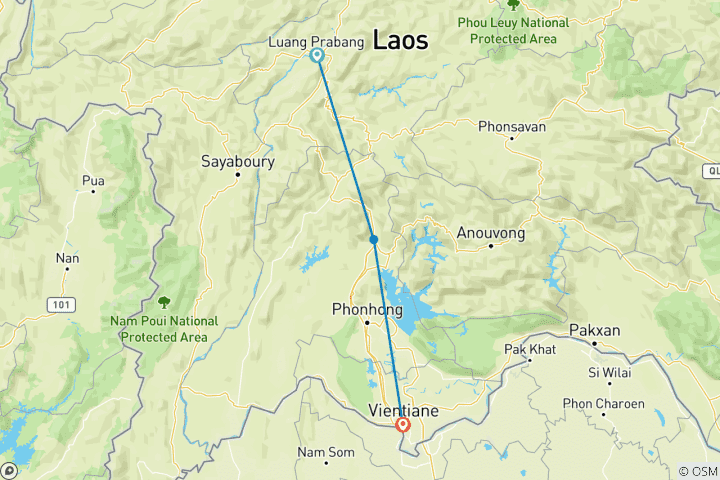 Karte von Luang Prab ang nach Vientiane - 6 Tage