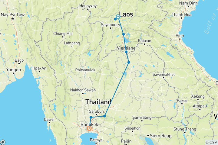 Kaart van Noord Laos & Thailand Ontdekkingsreis - 13 dagen