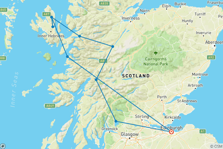 Mapa de Loch Ness, Skye y Tren de Vapor Jacobite - 4 días