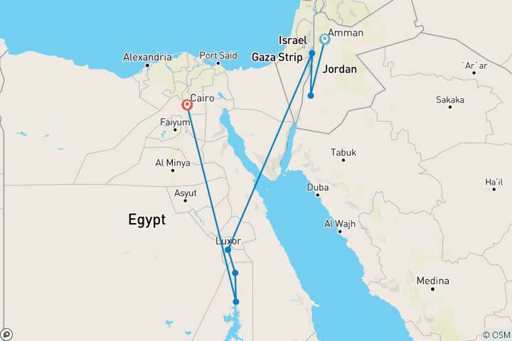 Map of Journey Through Egypt and Jordan  (Amman to Cairo) (2026)