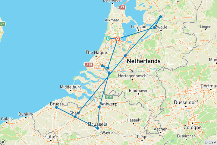 Mapa de Lo mejor de Holanda y Bélgica 2027