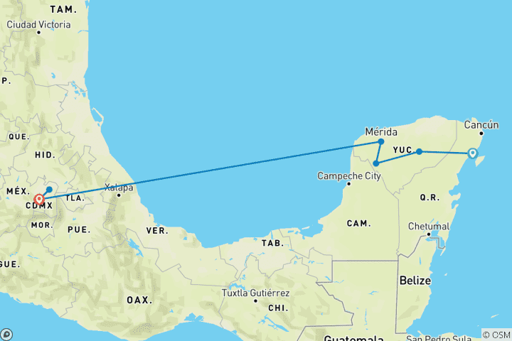 Carte du circuit Du Yucatan à la capitale - 8 jours