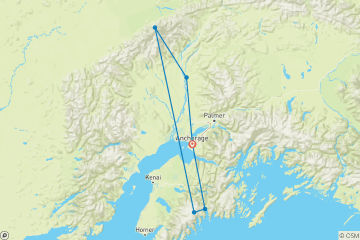 Map of 6-Day Best of Grand Alaska Highlights Senior Only Tour