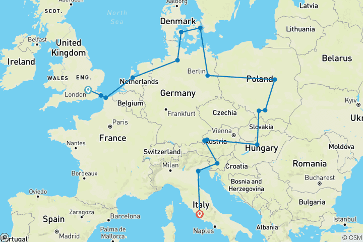 Carte du circuit Vistas de Londres à Rome (Départ Londres)