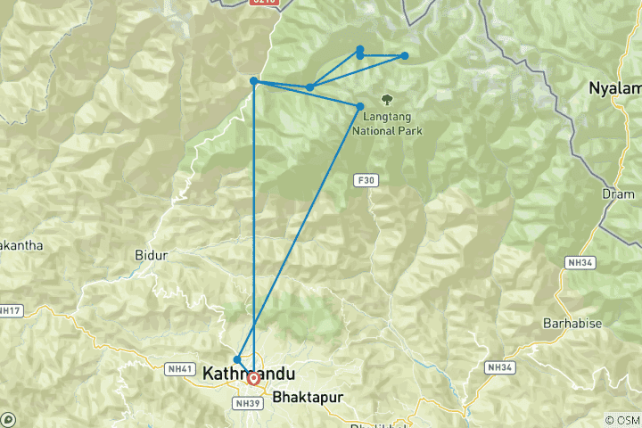 Kaart van Langtang Valley trek