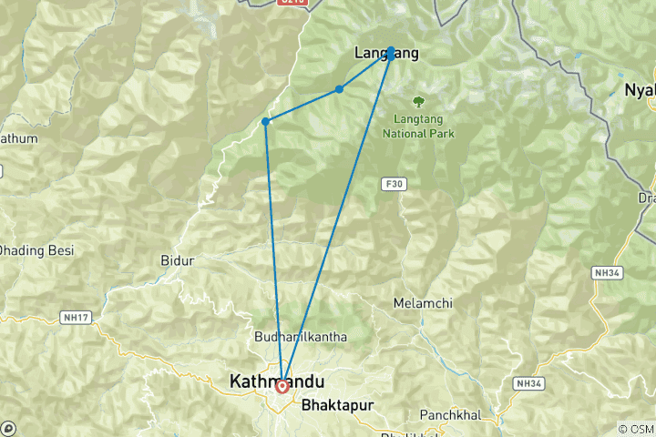 Kaart van Langtang Valley trek