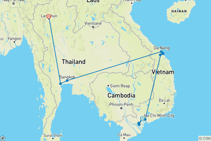 Carte du circuit 11 jours d'exploration du Vietnam et de la Thaïlande : Du patrimoine aux horizons