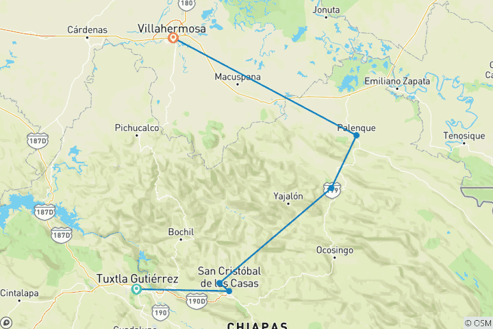 Map of Chiapas Discovery - 4 Days