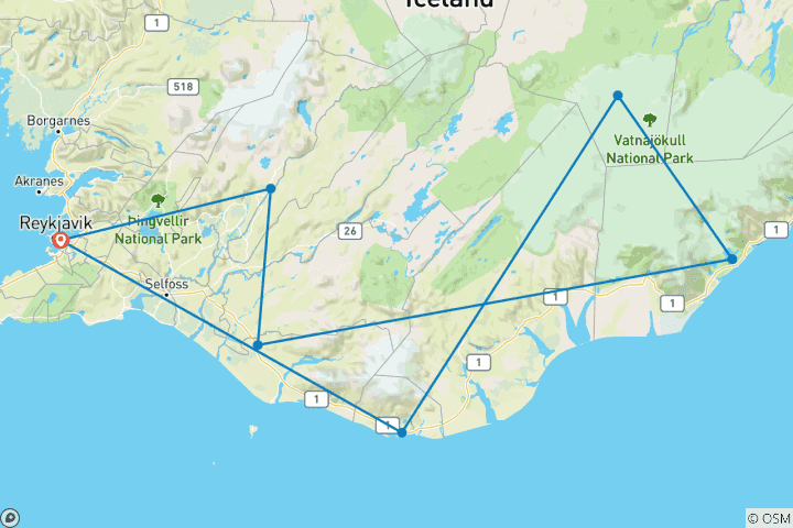 Carte du circuit Escapade aux aurores boréales (14 destinations)