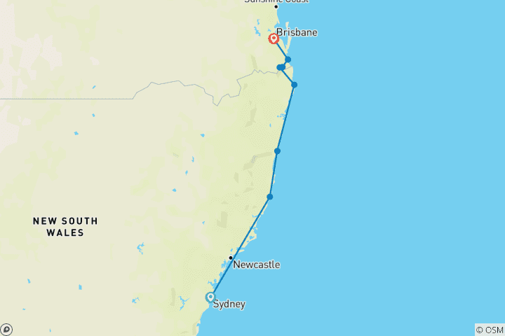 Map of One Week from Sydney to Brisbane (8 destinations)