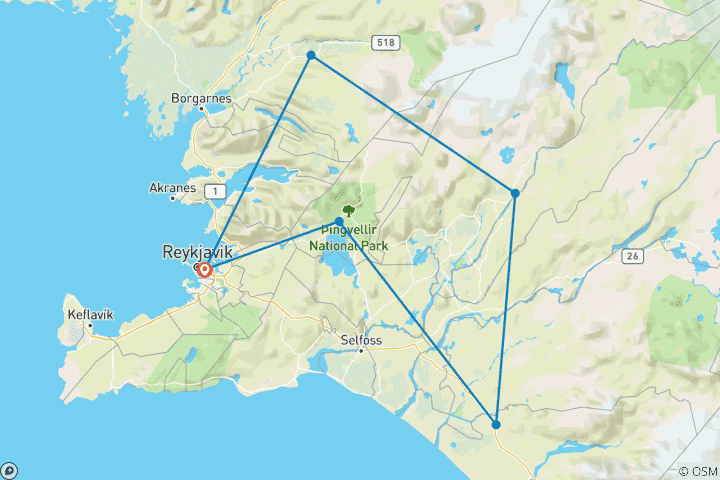 Carte du circuit Islande Express (5 jours) (6 destinations)