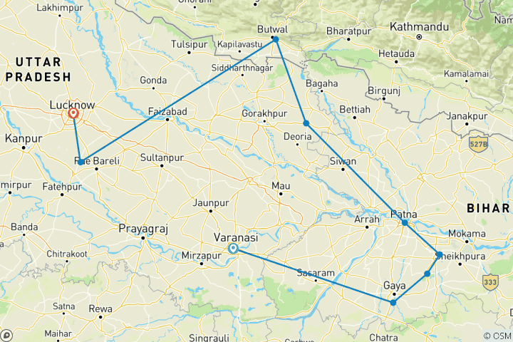 Map of From Varanasi: 7 Days Private Buddhist Tour