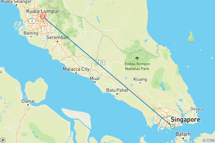 Carte du circuit De la métropole au paradis : Singapour, Kuala Lumpur et Pangkor Laut avec style