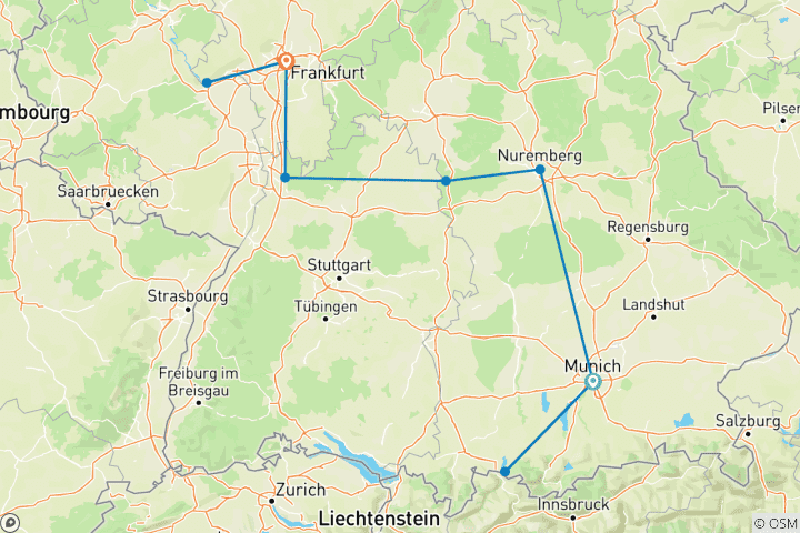 Carte du circuit VOUS CONDUIRE SUR LES MARCHÉS DE NOËL ALLEMANDS 2026