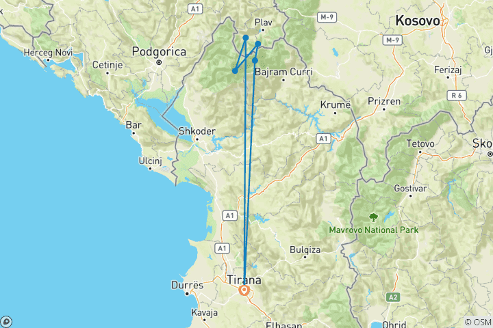 Carte du circuit Randonnée dans les Alpes albanaises