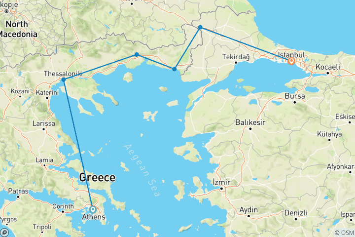 Map of Greece & Turkey Adventure: Athens to Istanbul