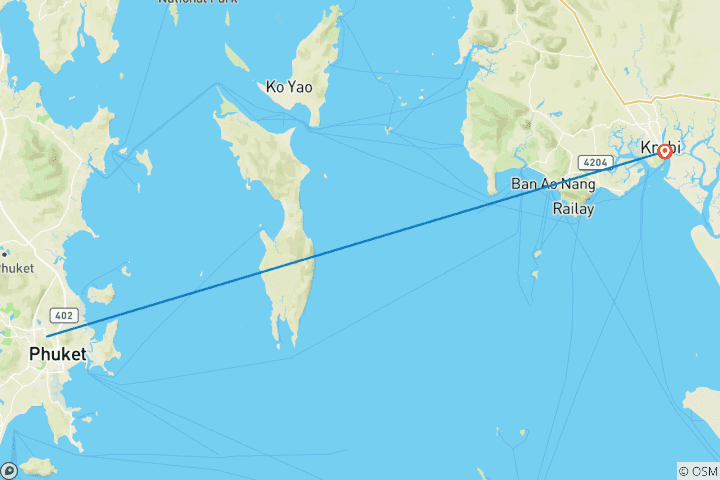 Carte du circuit 7 jours incroyables en Thaïlande avec Krabi et Phuket