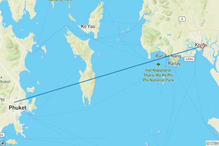 Carte du circuit 7 jours incroyables en Thaïlande avec Krabi et Phuket