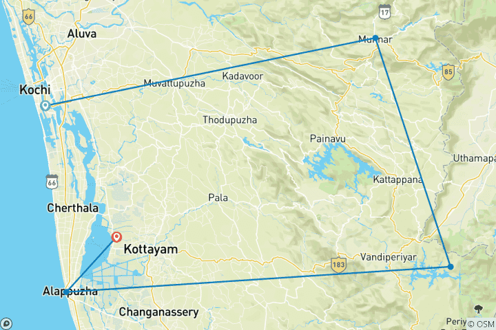 Carte du circuit L'enchantement du Kerala : 8 jours de visite guidée privée